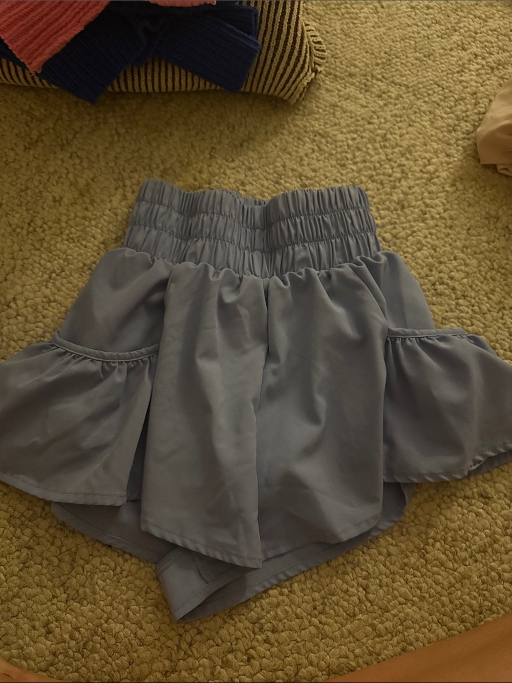 Amazon Women's Light Blue Athletic Shorts with Ruffle Skirt Overlay